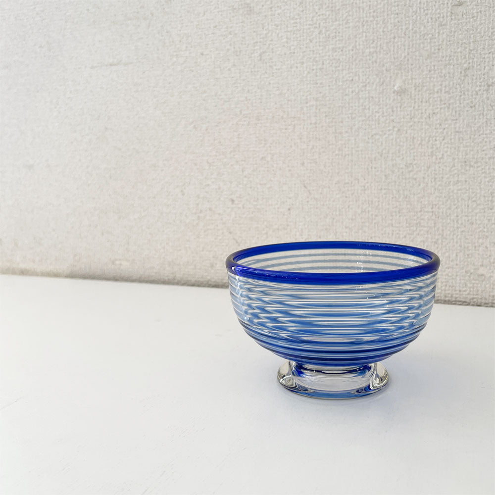【経堂店】舩木倭帆 フナキシズホ くもの巣鉢 脚付きボウル Φ11×6.5cm ブルー 線巻 手吹きガラス 現代作家 買取させていただきました。