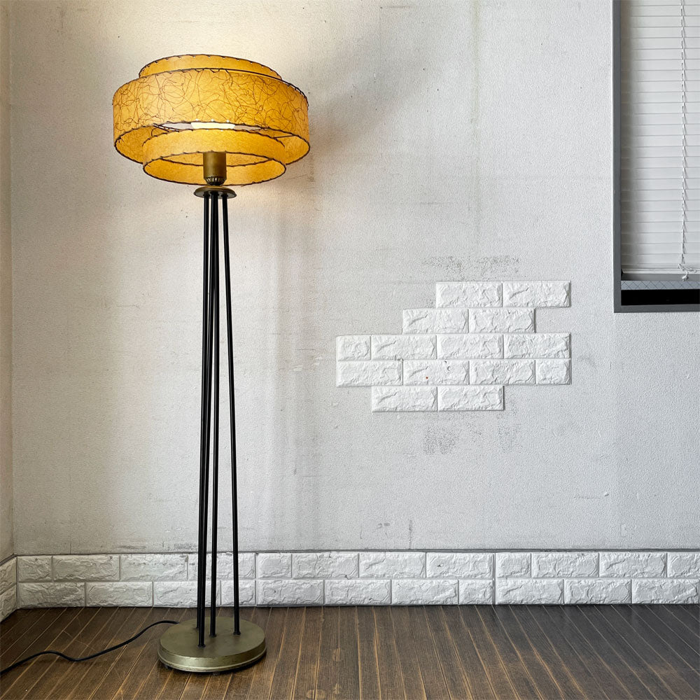 【経堂店】USビンテージ Vintage ファイバーシェード×ミルクガラスシェード フロアライト 真鍮＆スチールベース H147cm アトミック ミッドセンチュリーデザイン 買取させていただきました。