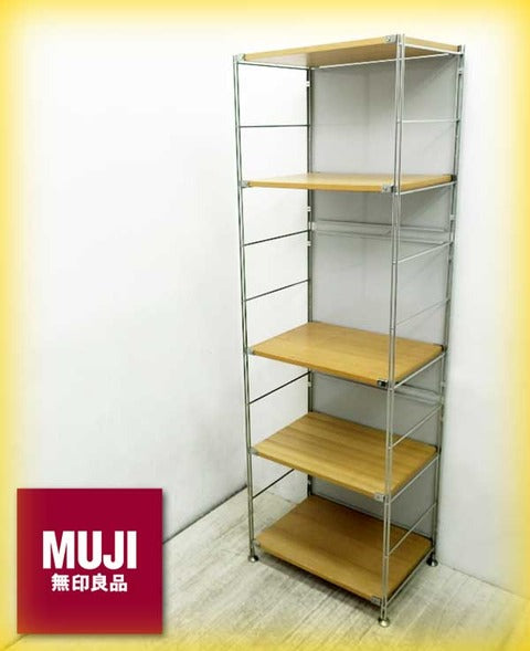 MUJI / 無印良品 『 ステンレスユニットシェルフ・オーク材棚×5枚セット・大 』 ＋ 『 バックパネル・大・Lグレー×3枚 』 ～ 汎用性の高い機能的な収納 ～ 入荷！！