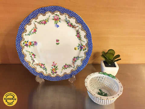 ヘレンド HEREND アポニーグリーン バスケット & リヒテンシュタインブーケ ブルースケール プレート ～ 見事な技術と華やかさが魅力の作品。 【買取と販売とレンタルのお店】