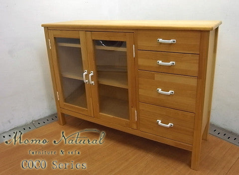 パイン材の温もり家具でナチュラルライフをご提案！ 廃盤希少な モモナチュラルCocoシリーズの 『 リビングボード ／ キッチンキャビネット 』 【出張買取＆販売＆レンタル】