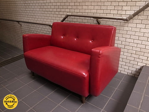 B-COMPANY ビーカンパニー ニューレザー　2シーター アームソファ ～ 際立つビンテージデザインとワインカラー【買取と販売とレンタルのお店】