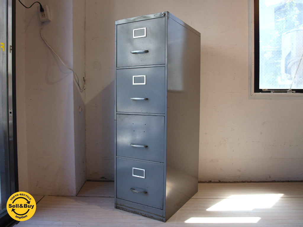 ビンテージ スチール ファイルキャビネット Vintage Steel File Cabinet 4段 ハンドルロック付 ★中古品 買い取りしました。