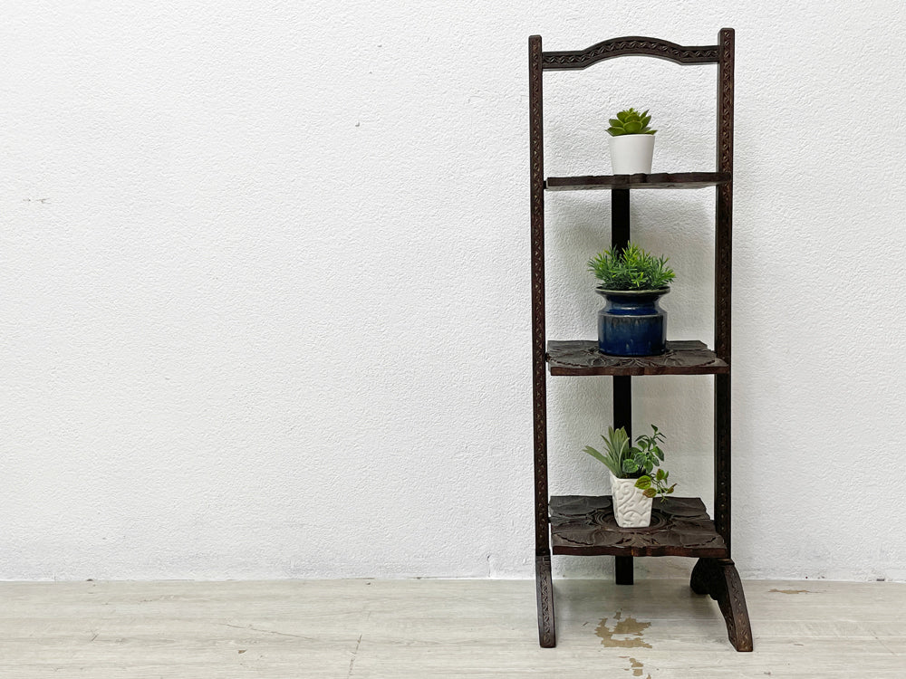 UKビンテージ 英国アンティーク 木製 ケーキスタンド cake stand プランタースタンド 3段 折り畳み式 植物レリーフ Vintage 中古品 買い取りしました。