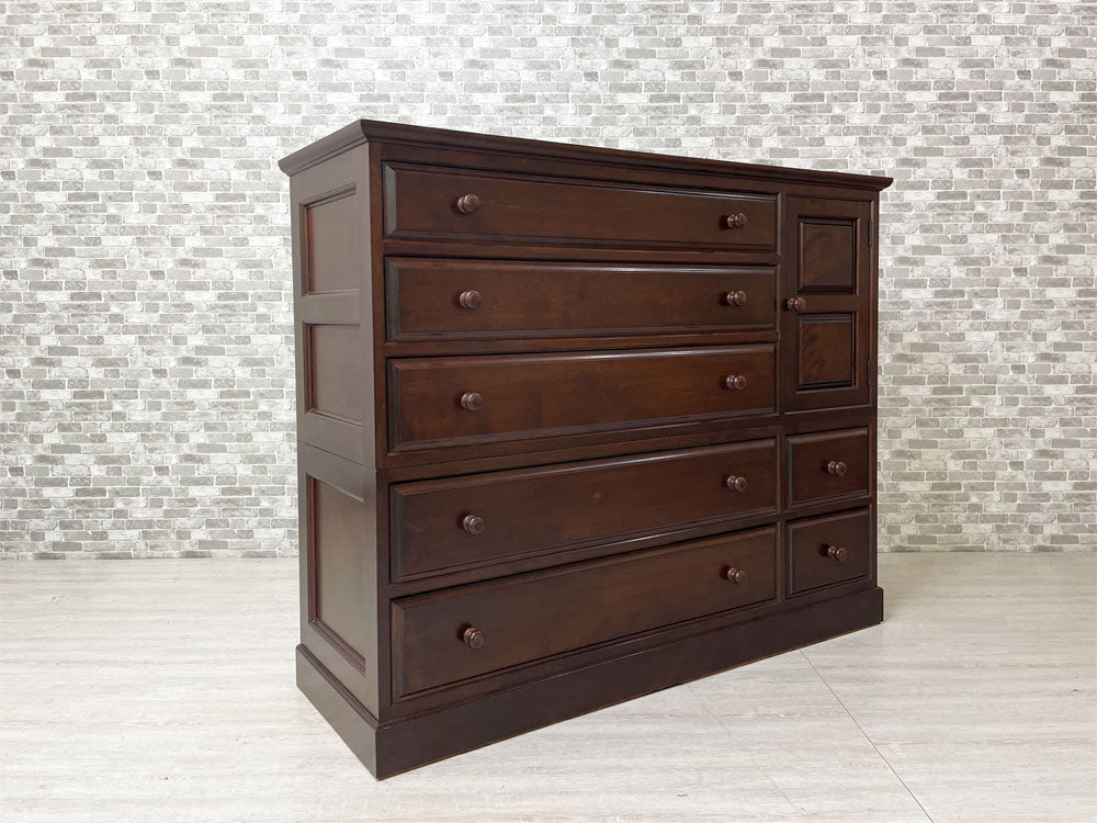 松本民芸家具 0607AH 整理箪笥 チェスト 6段 引き出し9杯 開き扉 和箪笥 ミズメザクラ 無垢材 民藝 和家具 収納家具 W141cm 中古品 買い取りしました。