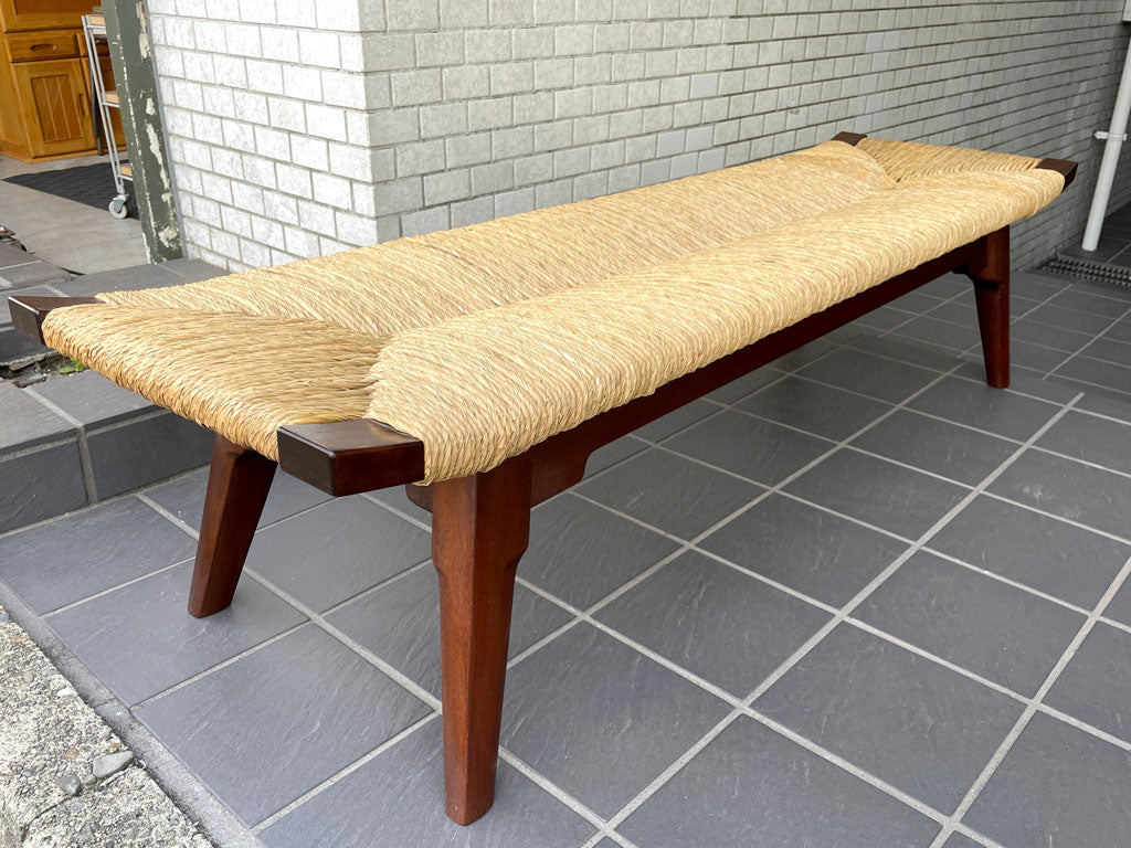 松本民芸家具 #519型 長スツール 二人掛けベンチ ミズメザクラ 無垢材 ラッシ編み 5尺 W151 ラッシシート 和家具 民藝 定価￥292,600- 中古品 買い取りしました。