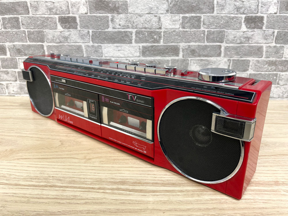サンヨー SANYO 小型 ポータブル ダブル ラジカセ 名機 おしゃれなテレコ ダブルU4 MR-WU4 MKⅡ メタルテーブ対応 赤 ACアダプタ無し 電池可動 中古品 買い取りしました。
