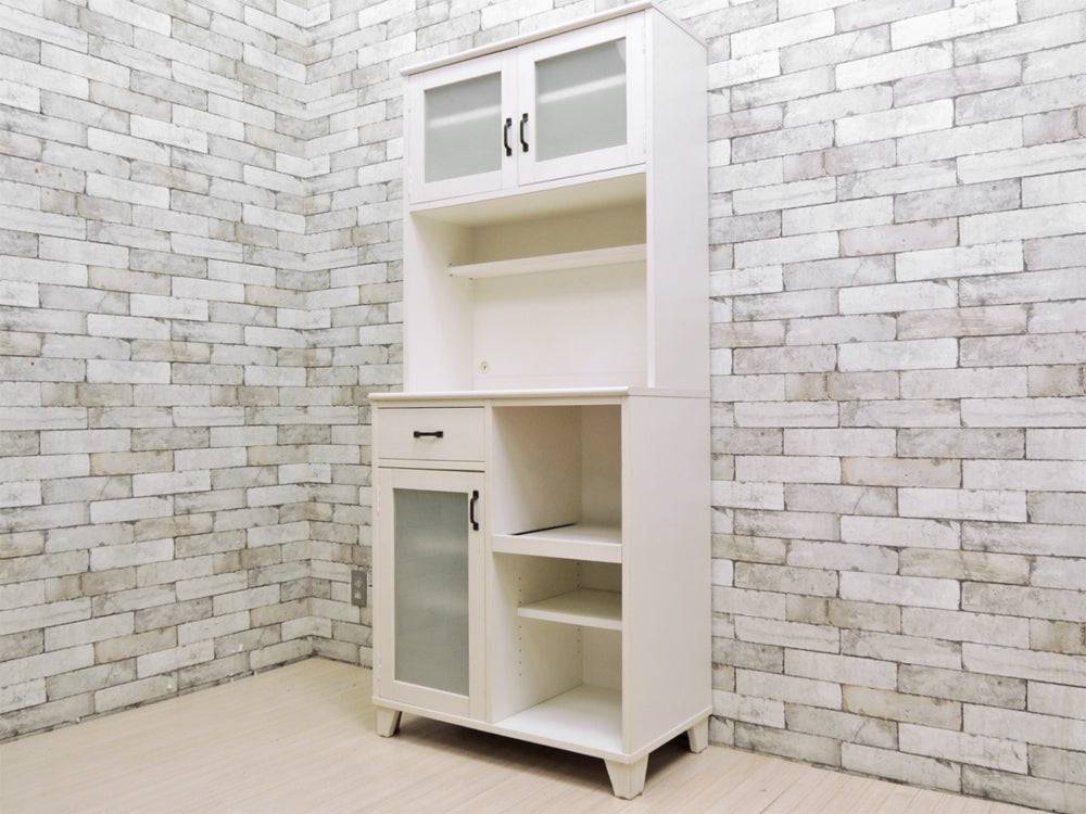 モモナチュラル Momo natural ランド LAND レンジボード キャビネット カップボード フラップ扉 w77cm パイン材 ホワイト  中古品 買い取りしました。