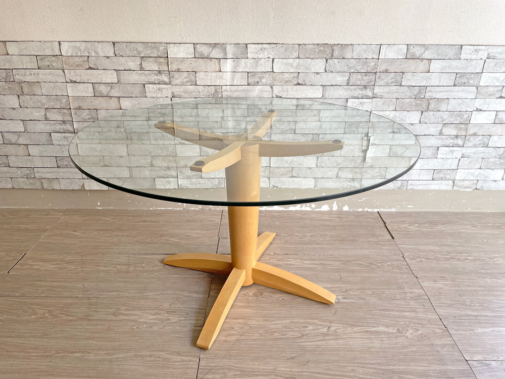 モダンデザイン Modern Design ラウンド ダイニングテーブル ガラス×メイプル材 直径120cm ナチュラル 中古品 買い取りしました。