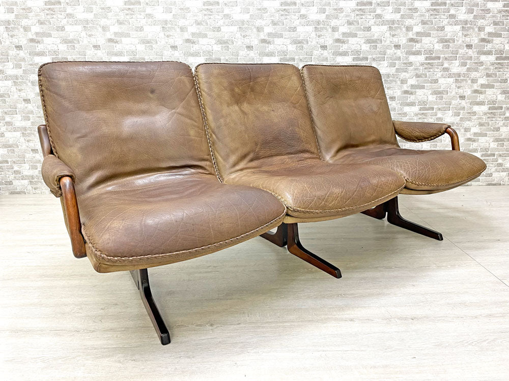 ベルグファニチャー Berg Furniture ビンテージ レザーソファ 3P チーク無垢材フレーム 本革 北欧 デンマーク 買い取りしました。