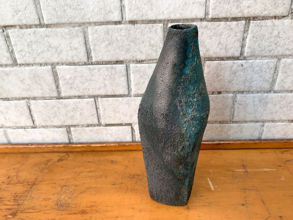 野口 悦士 花器 フラワーベース 一輪挿し 高さ20.5cm 陶芸家 現代作家 グリーン系釉薬 中古品 買い取りしました。
