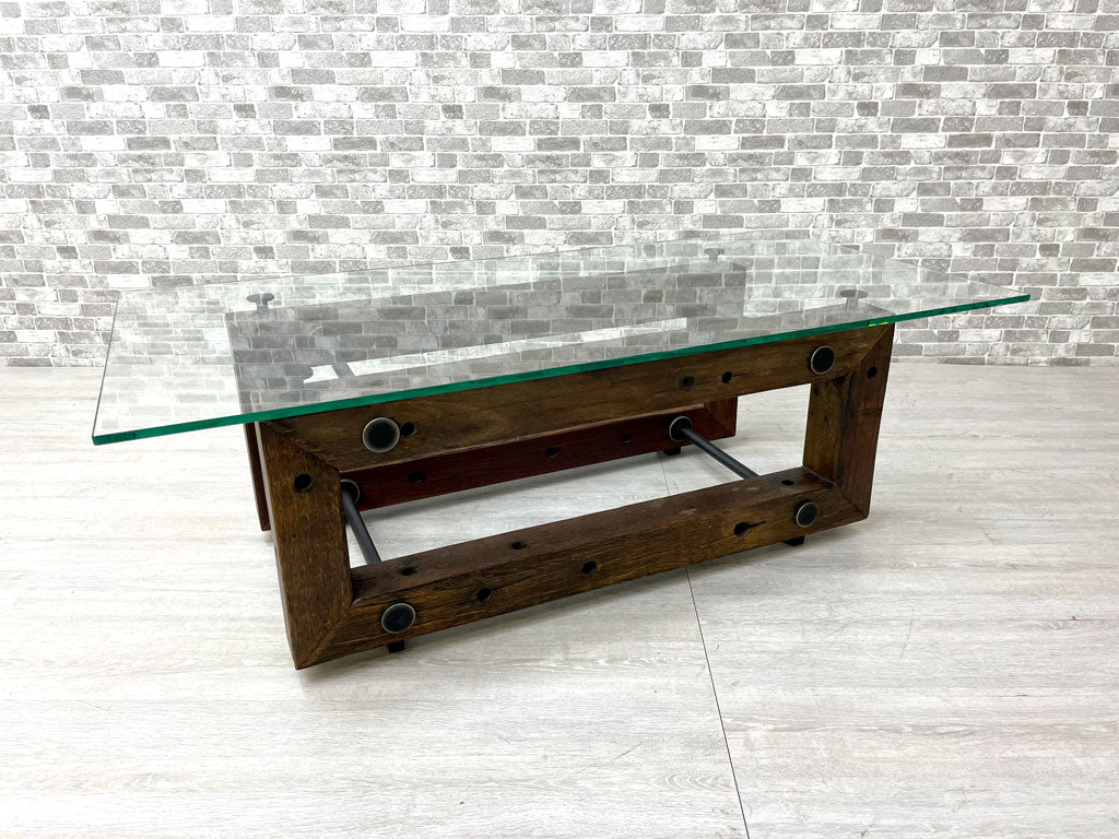 ビーナ bina テディー TEDDY コーヒーテーブル COFFEE TABLE センターテーブル ガラス 古材 桟木 Cruzeta wood インダストリアル 定価￥165,000- 中古品 買い取りしました。