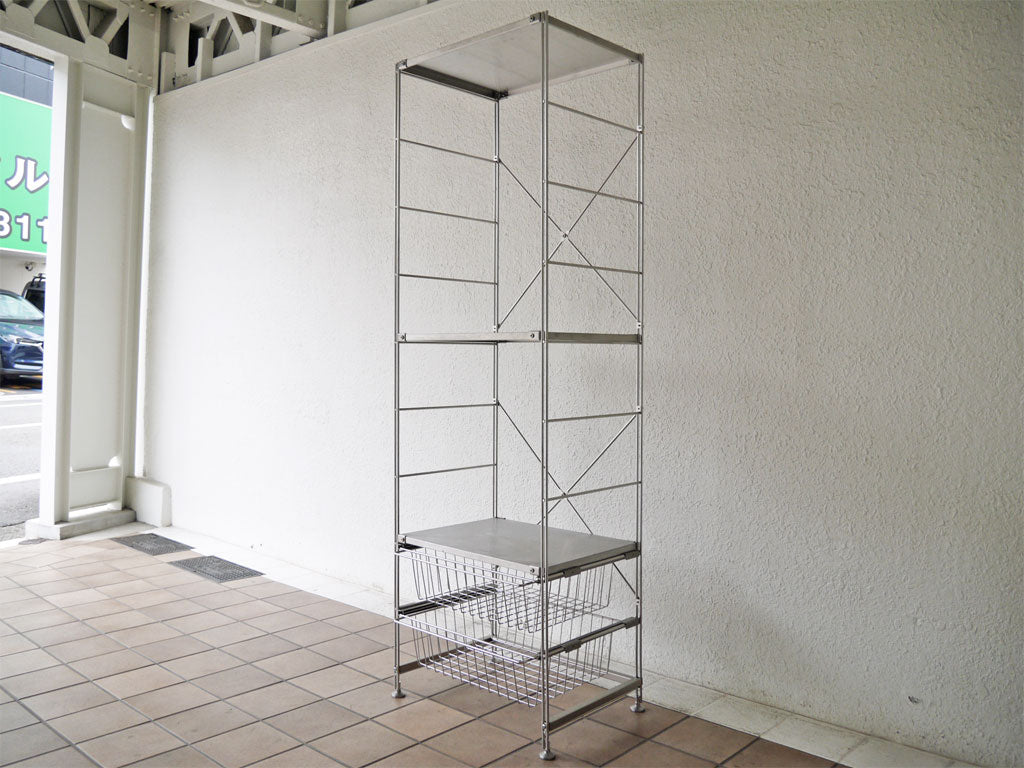 無印良品 MUJI ステンレスユニットシェルフ 3段 ワイヤーバスケット×2 スリム 大サイズ W58 H175cm定価￥32,410- 中古品 買い取りしました。