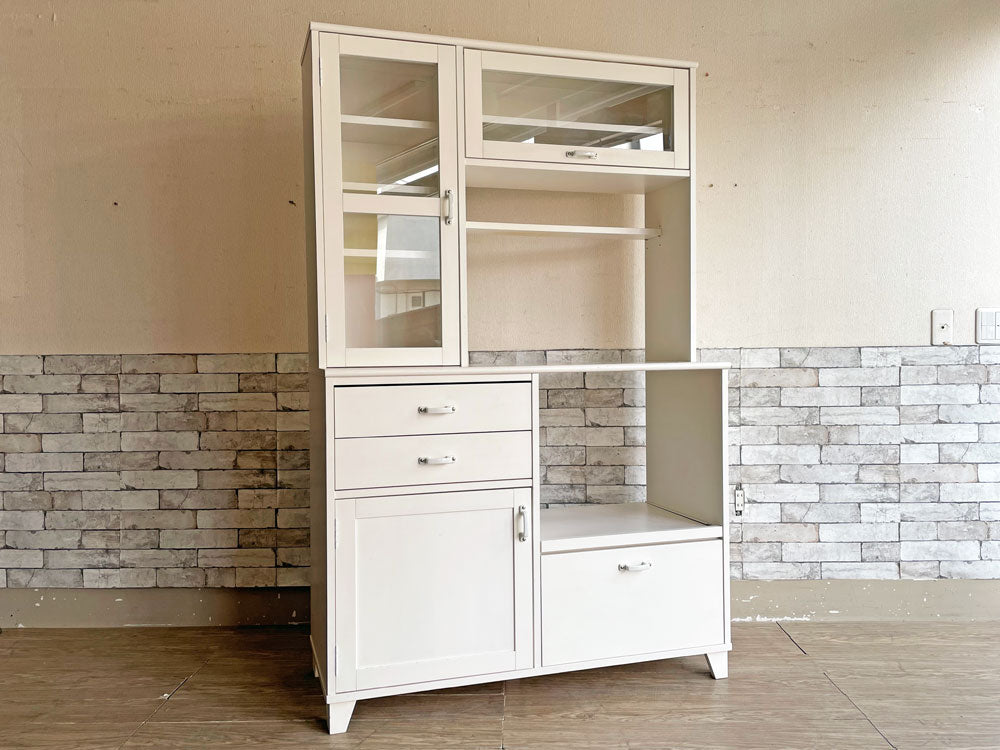 モモナチュラル Momo natural ランド LAND キッチンボード タイルトップ レンジボード 食器棚 ホワイト W113cm 合計定価￥111,240- 中古品 買い取りしました。