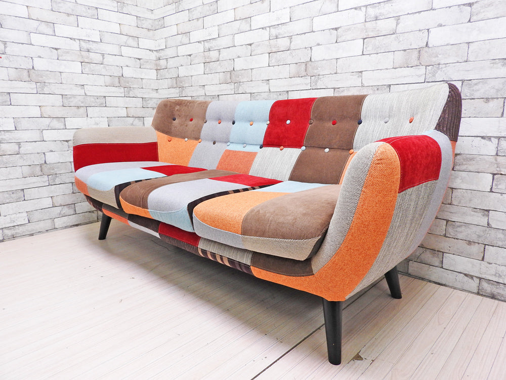 フランフラン Francfranc ナビア NAVIA パッチワーク 3Pソファ レッド × オレンジ 定価￥139,320-  中古品 買い取りしました。