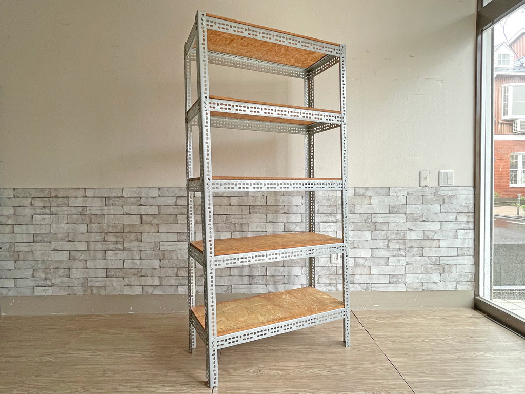 リオン LYON アングルシェルフ SLOTTED ANGLE SHELF 5段 オープンシェルフ H175cm 店舗什器 インダストリアル 工業系 P.F.S取扱 中古品  買い取りしました。