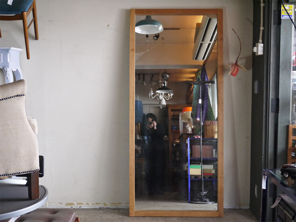 ナチュラルデザイン Natural Design オーク無垢材 ウォールミラー W90cm H200cm 特大サイズ 店舗什器 中古品 買い取りしました。