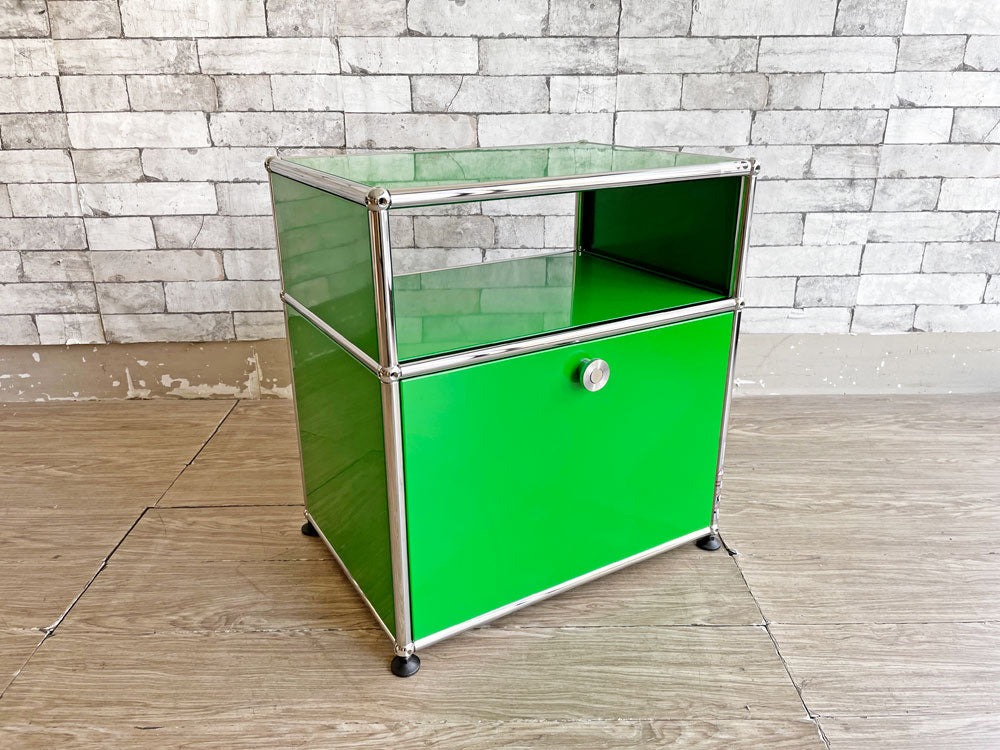 ユーエスエムハラー USM Haller モジュラーファニチャー ハラーシステム キャビネット サイドテーブル 1列2段 グリーン ドロップダウンドア ソフトオープン 未使用品 箱付き 中古品 買い取りしました。