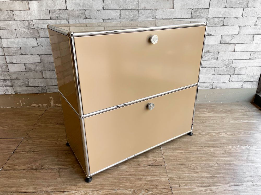 ユーエスエムハラー USM Haller モジュラーファニチャー ハラーシステム キャビネット 1列2段 ベージュ ドロップダウンドア ソフトオープン / クローズ 未使用品 箱付き 2点 中古品 買い取りしました。