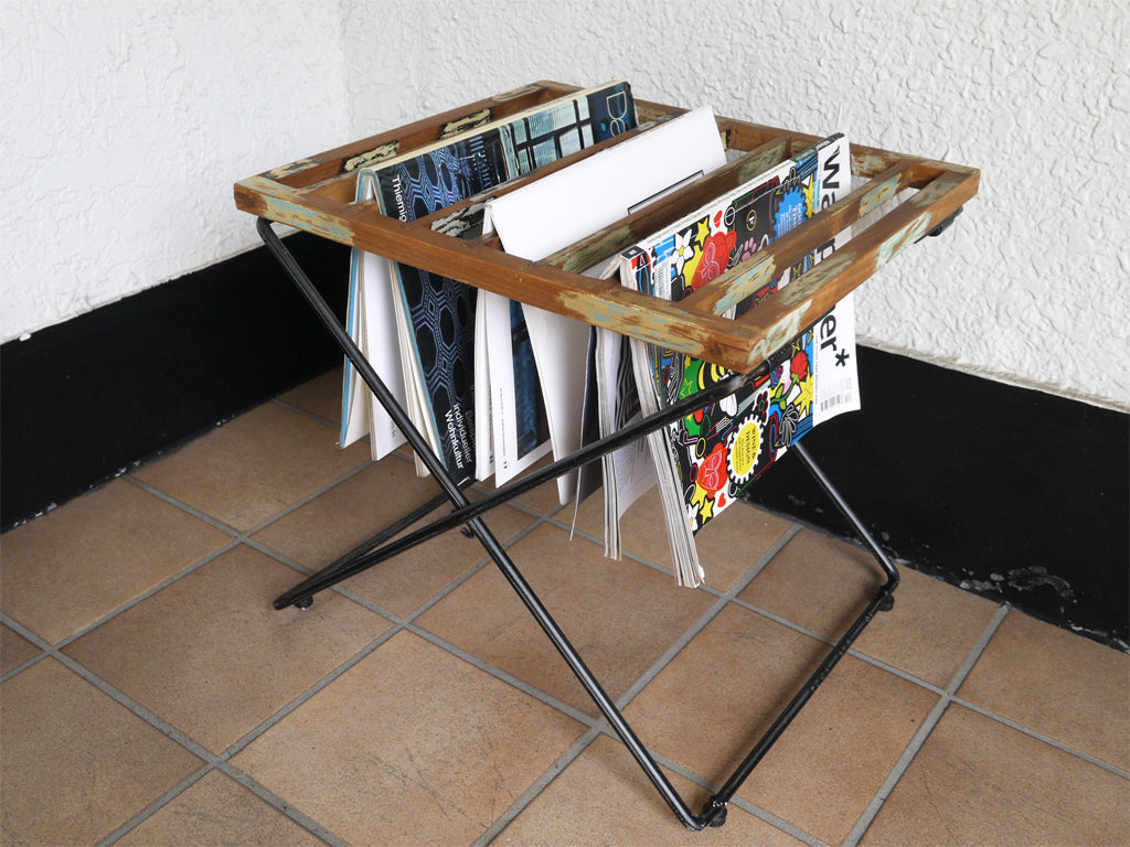 ディーボディ d-Bodhi フォールディング マガジンホルダー Folding magazine holder サイドテーブル 花台 チーク材 × アイアン インダストリアル 中古品 買い取りしました。