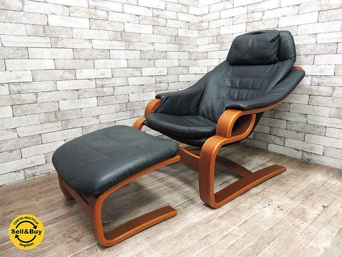 スキッパーズファニチャー Skippers furniture ラウンジチェア オットマン付 本革 プライウッド 北欧 デンマーク ビンテージ 中古品 買い取りしました。祖師ヶ谷大蔵店 出張買取もお任せ下さい。