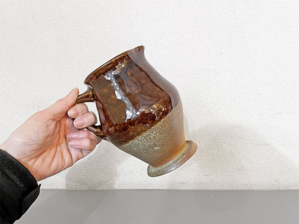 郡司製作所 ピッチャー 水差し 飴釉 H15cm フラワーベース 花器 益子焼 現代作家   中古品  買い取りしました。