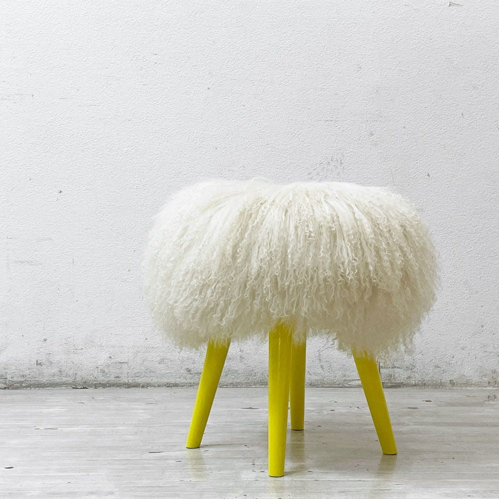 マウントハリ Mt.Hari モンスタースツール MONSTER STOOL シープファー アッシュ材 ホワイト×イエロー　～ ふんわり可愛いモンスタースツール。～