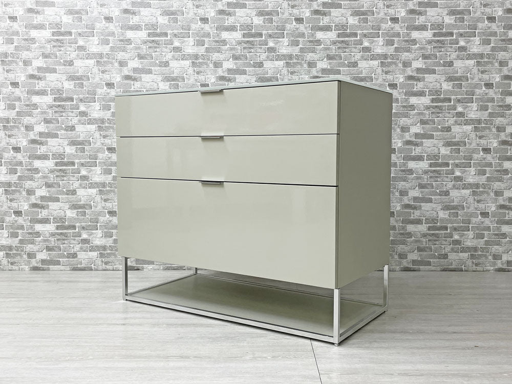 モルテーニ Molteni&C 909 ドロワーユニット チェスト 引き出し3杯 W96.5cm ガラス天板 グレー ロドルフォ・ドルドーニ イタリア モダン 定価￥334,950- 中古品 買い取りしました。