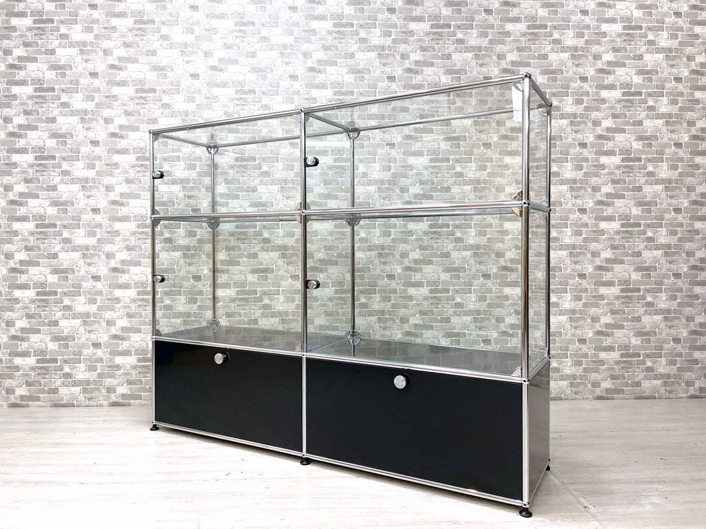 ユーエスエムハラー USMハラー USM Haller モジュラーファニチャー キャビネット 2列3段 ガラス扉 ドロップダウンドア W154cm ブラック 定価￥571,448- 中古品 買い取りしました。