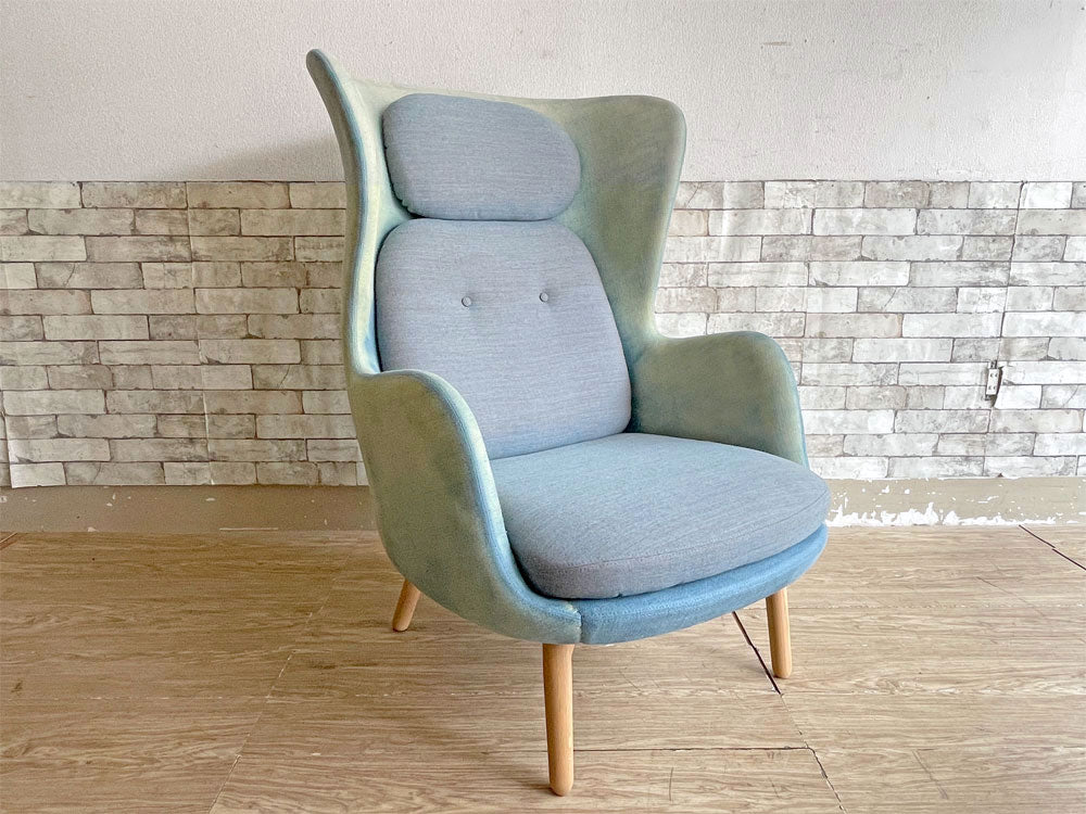 フリッツハンセン Fritz Hansen ロオチェア RO JH2 ラウンジチェア ハイバック Faded Denim Blue ファブリック オーク材フレーム ハイメ・アジョン 北欧モダン 中古品 買い取りしました。