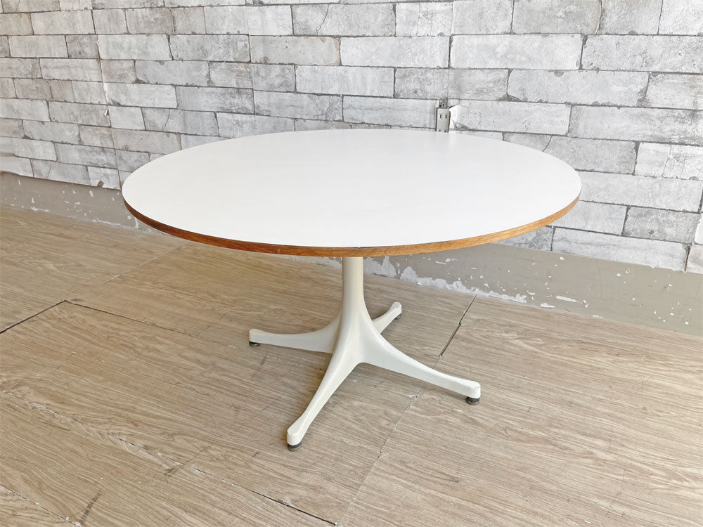 ハーマンミラー Herman Miller ペデスタルテーブル PEDESTAL TABLE エンドテーブル Φ72cm ホワイト ジョージ・ネルソン メダリオン付き 60'sビンテージ 中古品 買い取りしました。