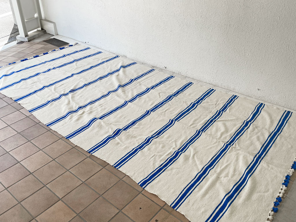 ナチュラルデザイン Natural Design ラグ カーペット 大判 約390×170cm ストライプ ブルー × ホワイト 中古品 買い取りしました。
