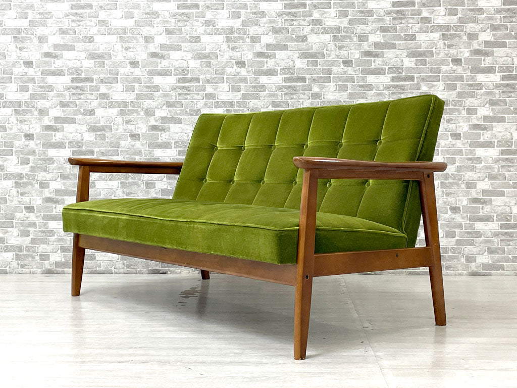 カリモク60 Karimoku60 Kチェア 2シーター ソファ モケットグリーン 60's レトロモダン ミッドセンチュリー 中古品 買い取りしました。