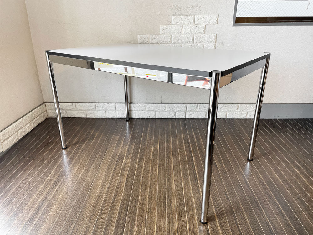 ユーエスエムハラー USM Haller モジュラーファニチャー ハラーテーブル パールグレーラミネート（ホワイト）天板 W125×D75cm 高さ調節機能付  中古品  買い取りしました。