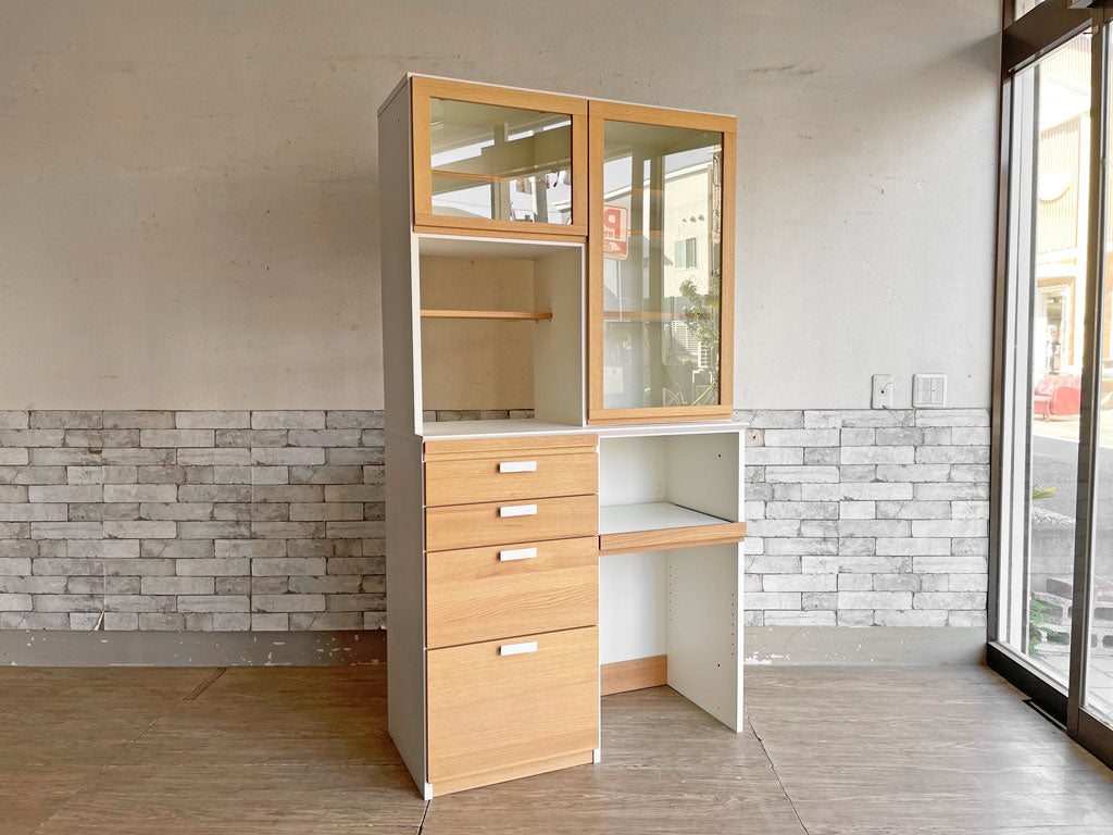 モモナチュラル MOMO Natural ホルム HOLM カップボード CUPBOARD キッチンボード オーク無垢材 ホワイト W98 廃番モデル 中古品 買い取りしました。