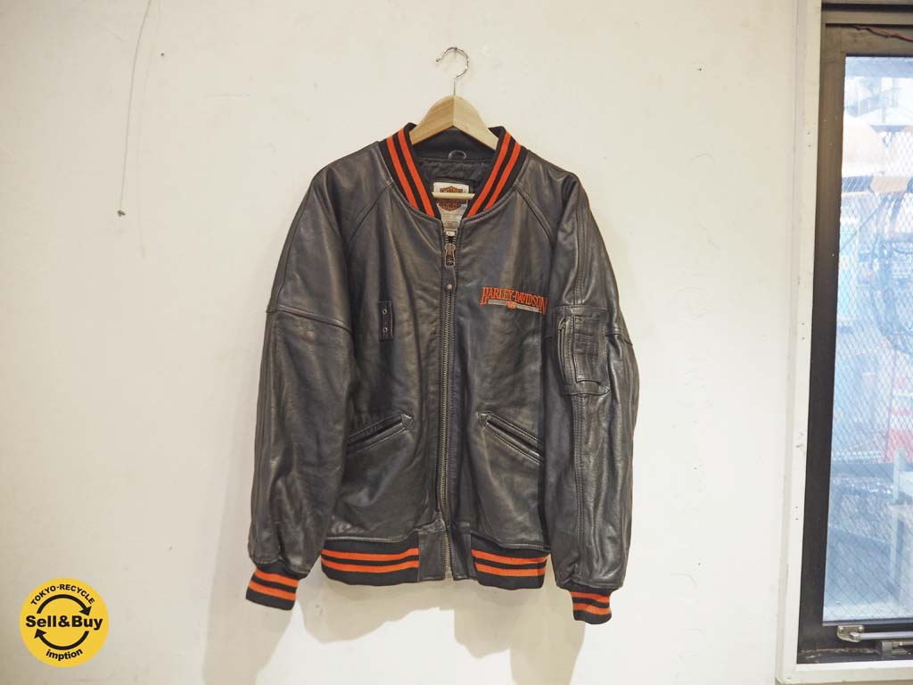 ハーレーダビッドソン Harley Davidson スタジアムジャンパー ライダースジャケット オールレザー メンズ Lサイズ 中古品 買い取りしました。