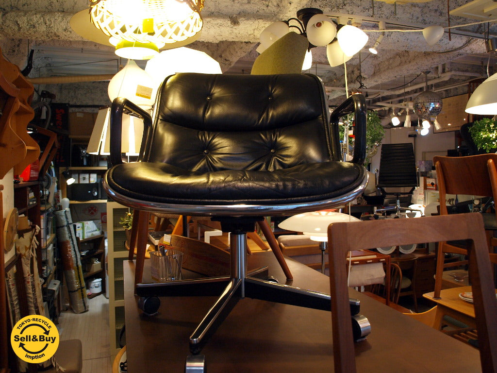 ノール Knoll ビンテージ ポロックチェア 本革 ブラック 4本脚 エグゼクティブチェア 中古品 買い取りしました。下北沢店 出張買取もお任せ下さい。