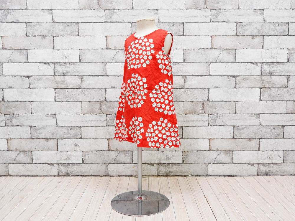 マリメッコ marimekko プケッティ Puketti キッズワンピース レッド 92-98サイズ 花束 ブーケ 子供服 アンニカ・リマラ Annika Rimala フィンランド 北欧  中古品  買い取りしました。