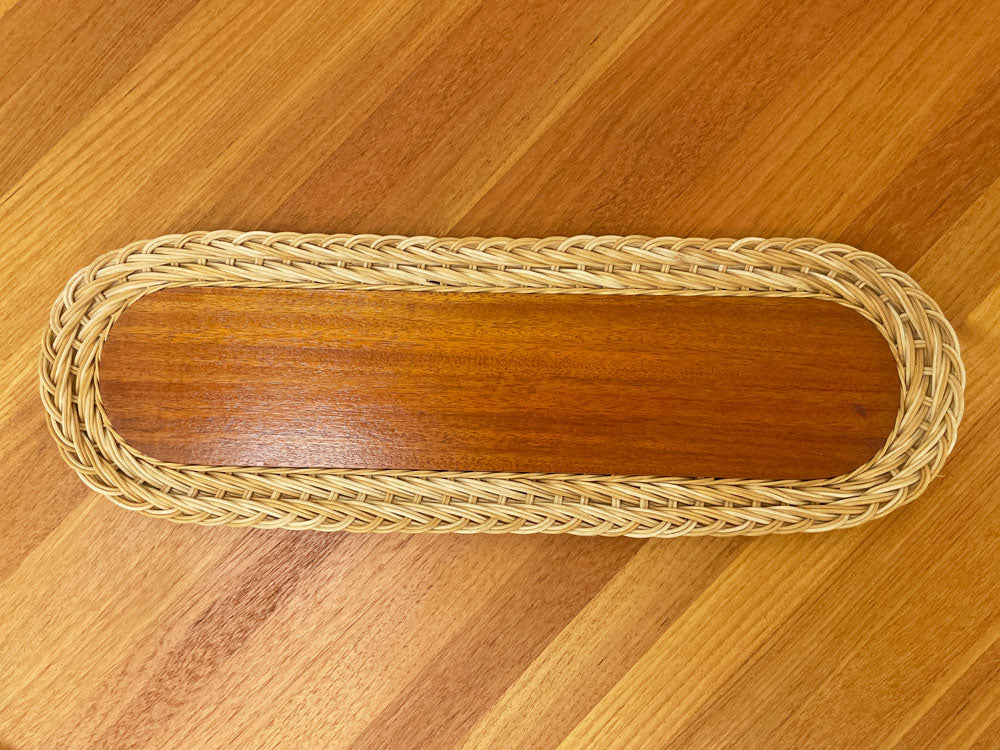 スウェーデンビンテージ Swedish Vintage チーク×ラタン ウッドトレイ トレー オーバル W55.5cm 籐編み 北欧雑貨 中古品 買い取りしました。