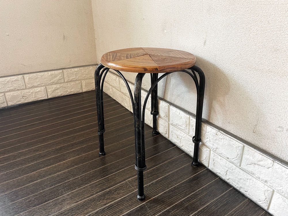 ビンテージスタイル Vintage Style ウッド×アイアン脚 スツール 丸椅子 Φ26cm インダストリアル  中古品  買い取りしました。