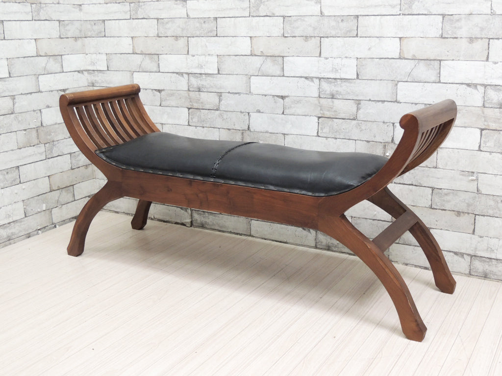 アジアン家具 カルティニチェア ベンチ 2人用 レザー × アジアンチーク   中古品 買い取りしました。