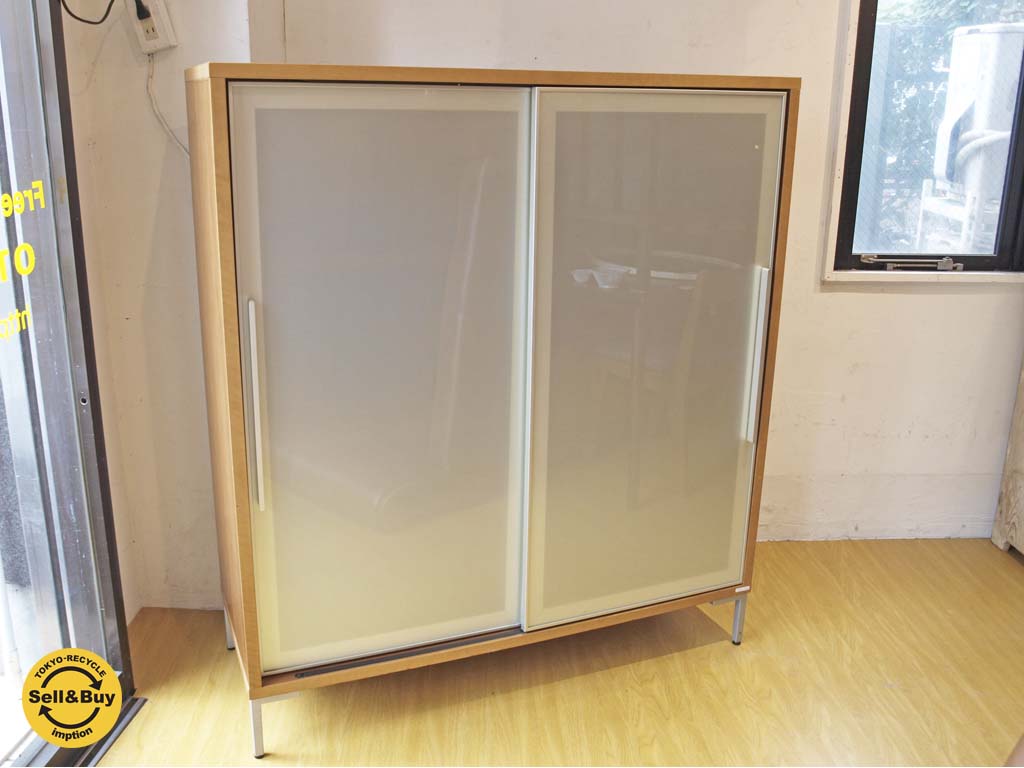 インザルーム in the room スライド扉 キャビネット 食器棚 ホワイトミストガラス チェリーカラー 中古品 買い取りしました。
