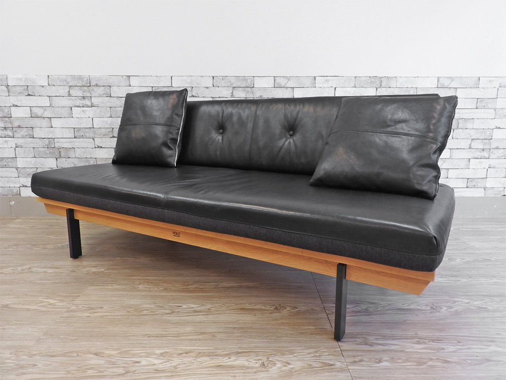 カーフ karf ホルツ Holz アームレスソファ 3Pソファ 本革 × ファブリック オーク材 中古品 買い取りしました。