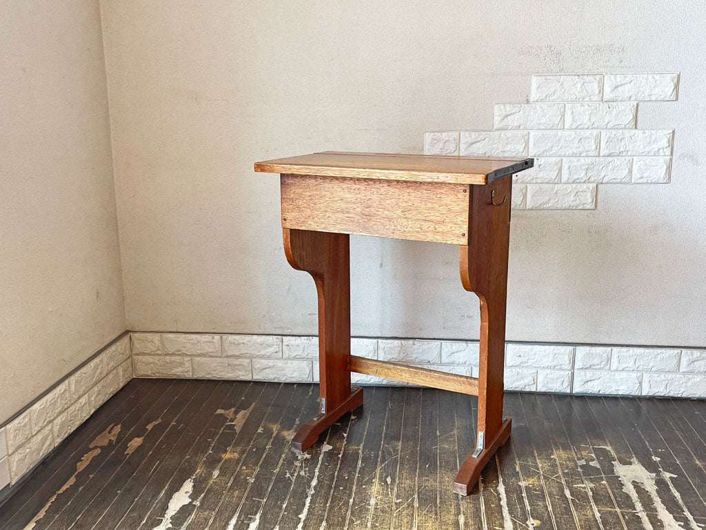 ジャパンビンテージ Japan Vintage スクールデスク 学校机 フラップ収納付 W58cm 古家具 木味 作業台 店舗什器　中古品  買い取りしました。