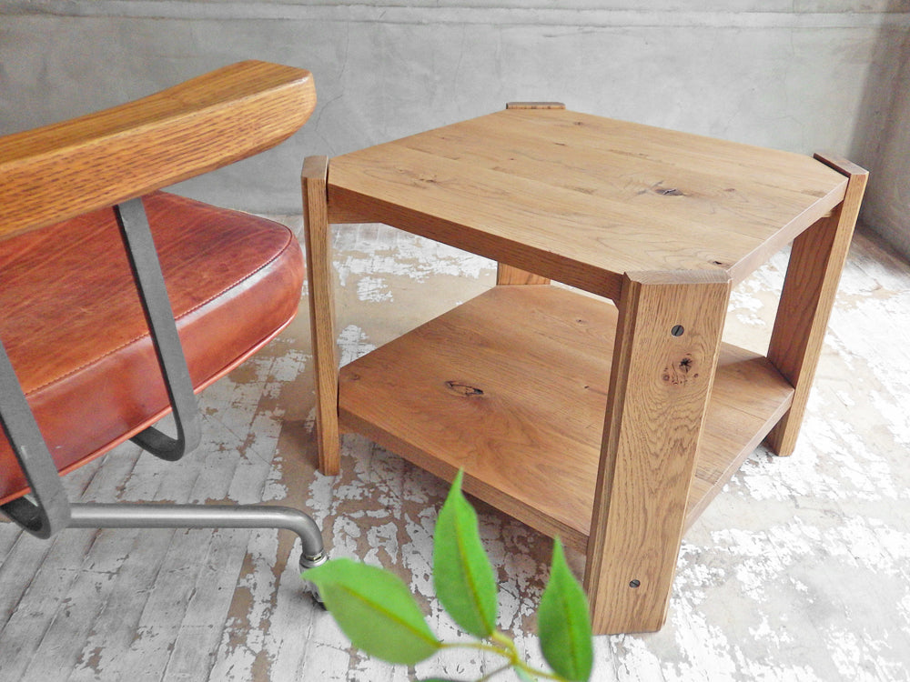 トラックファニチャー TRUCK FURNITURE シーシー サイドテーブル CC SIDE TABLE オーク無垢材 美品 & デスクワークチェア DESKWORK CHAIR 本革 スチールフレーム キャスター ～じっくり使い込みオリジナルアイテムに～