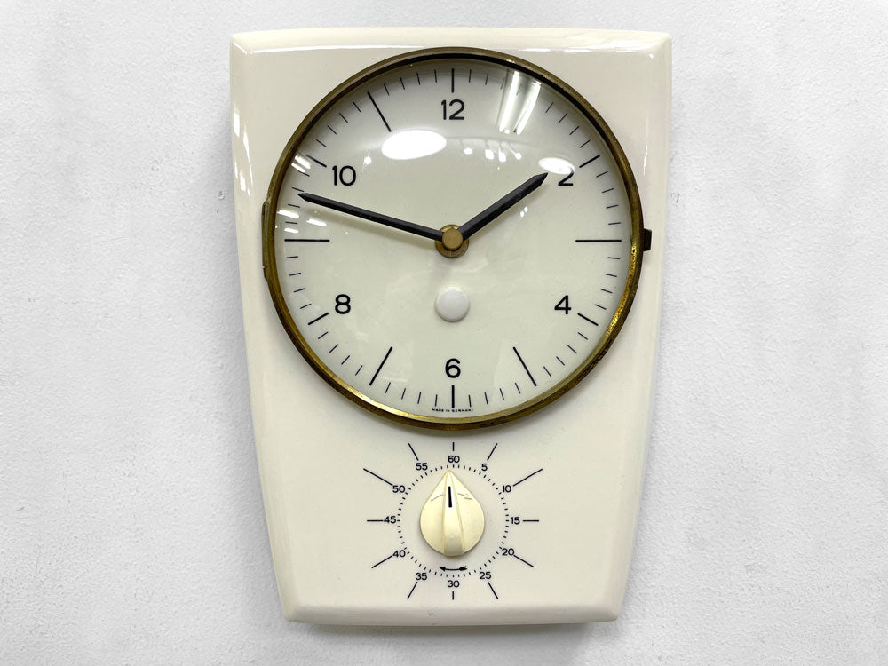 ビンテージ 掛け時計 ウォールクロック キッチンタイマー付き アイボリー 陶器 レトロ ドイツ製 中古品 買い取りしました。