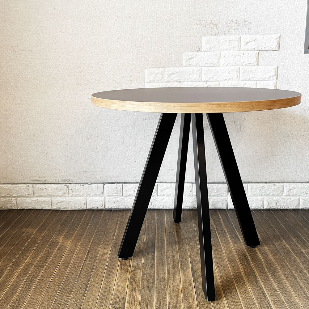【経堂店】かなでもの KANADEMONO ザ・カフェテーブル THE CAFE TABLE Black Steel 4pin ラウンド Φ80cm リノリウム天板 Mauveカラー 定価￥57,300- 買取させていただきました。