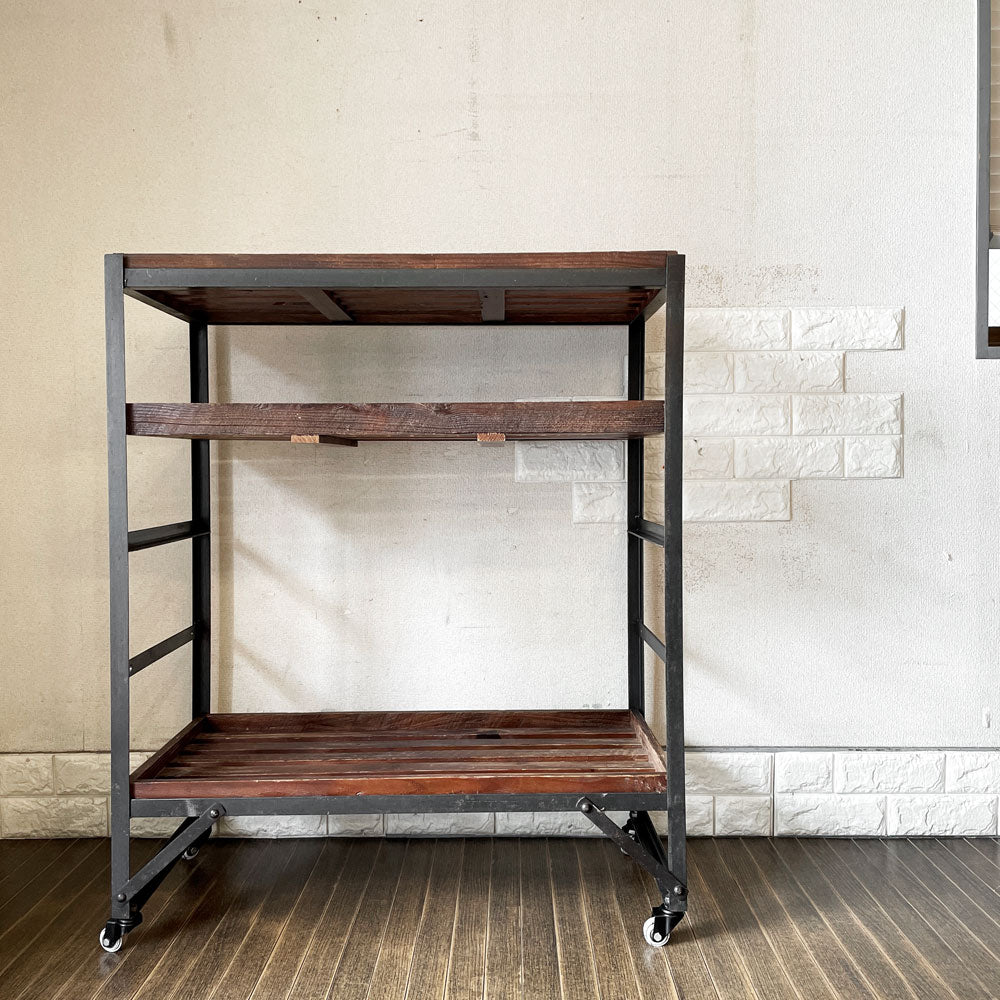 【経堂店】クラッシュゲート CRASH GATE ノットアンティークス Knot Antiques リストシェルフ LIST SHELF パイン古材 × アイアン 3段 W80cm キャスター付 定価￥62,700- 廃番 買取させていただきました。