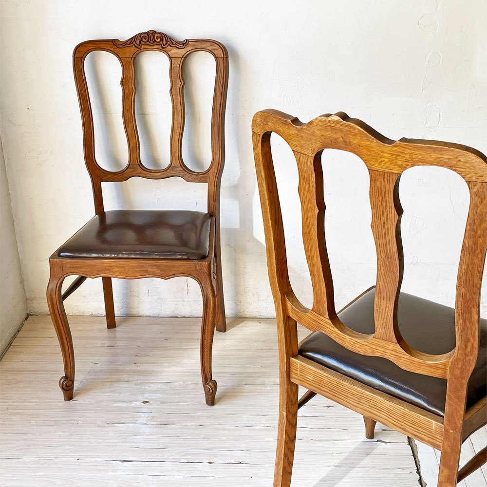【下北沢店】フランスビンテージ french vintage ダイニングチェア オーク材 レザー ブラウン クラシカルデザイン 計2脚 買取させていただきました。