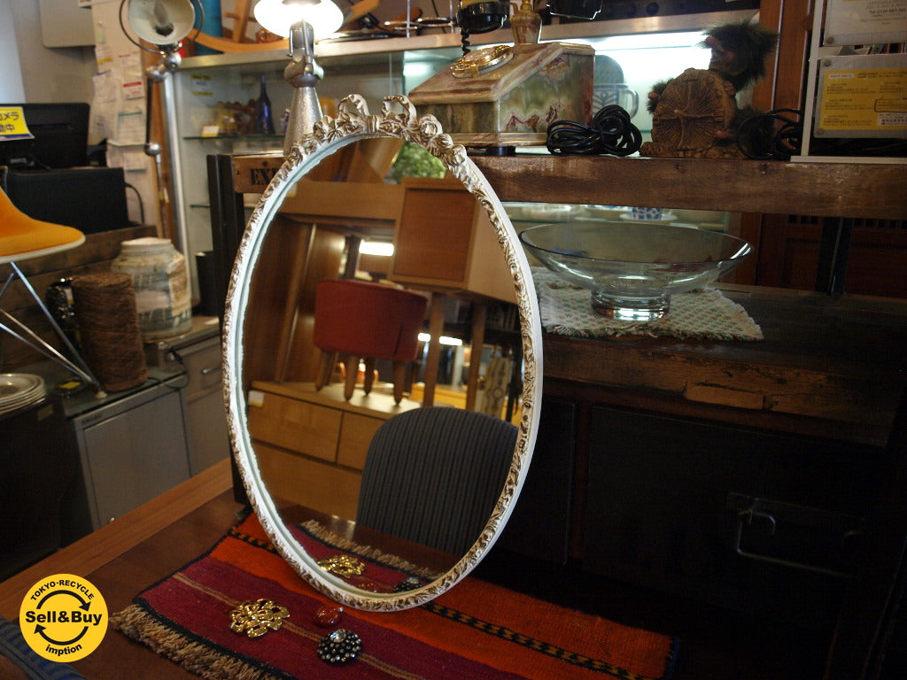 青山キノ kino シャビーシック オーバル ウォールミラー Shabby chic Wall mirror 壁掛け鏡 ～エレガントでアンティークな風情がオシャレな鏡【 買取と販売とレンタルのお店 】